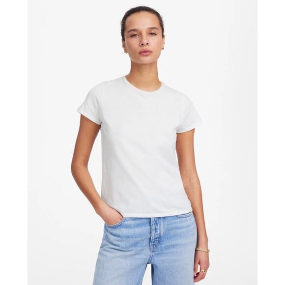 Madewell Essential Slim Tee Sz 2XS White Lightweight Cotton Stretch Short Sleeve - Picture 1 of 8
